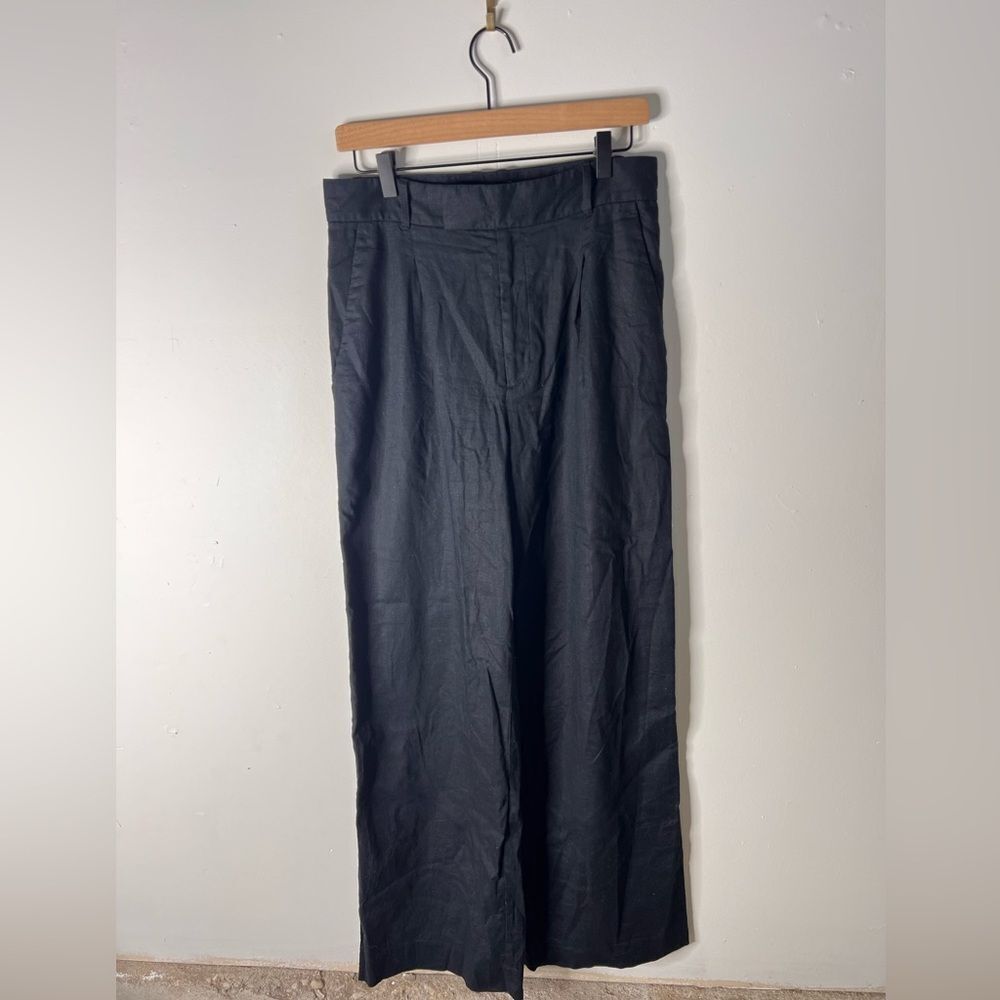 Banana Republic High Rise Wide Leg Linen Cotton Blend Pants Black size 8